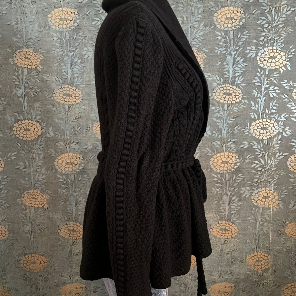 Manrico Cashmere Black 100% Cashmere Cardigan Sash Tie Size Small - Picture 6 of 9